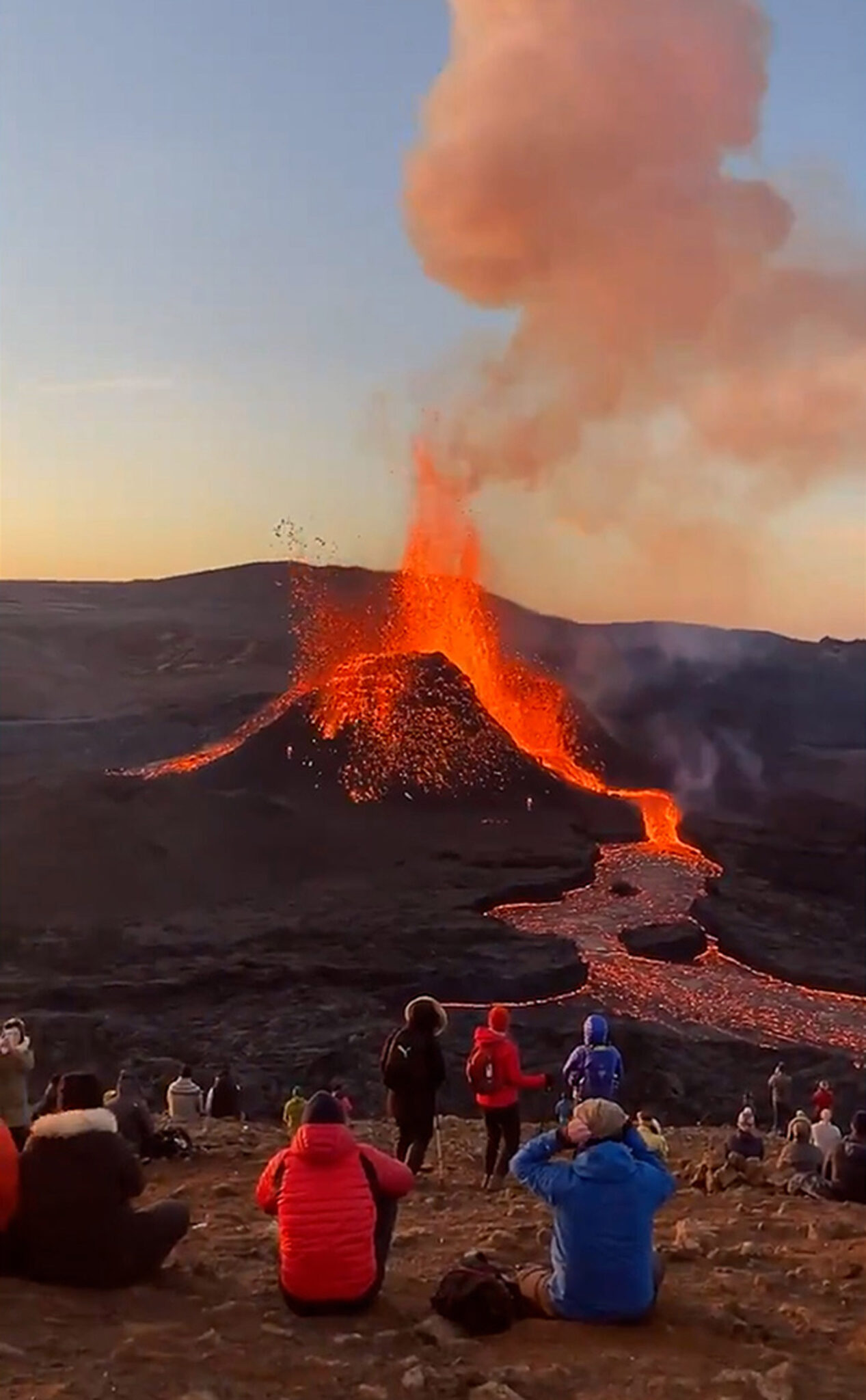 Icelandic Volcano Spews Fountain Of Molten Magma In Front Of Crowd